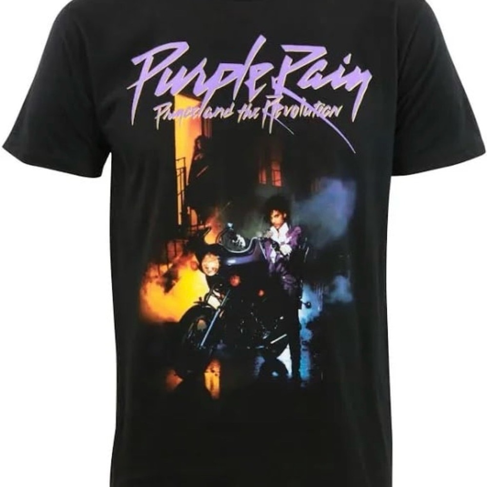 Black Graphic Tee with Purple Rain Design
